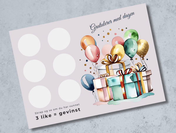 Vipps bursdagskort - 3 like , rosa