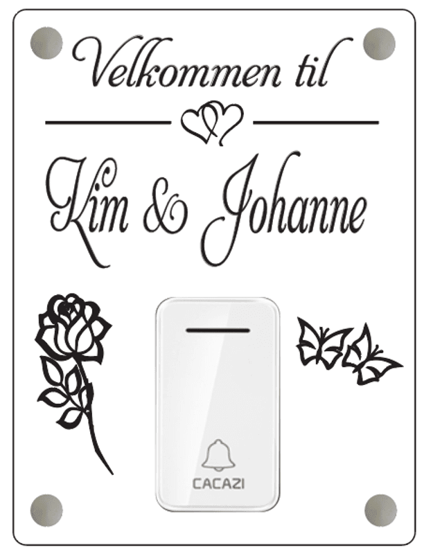 Veggskilt m/trådløs ringeklokke  