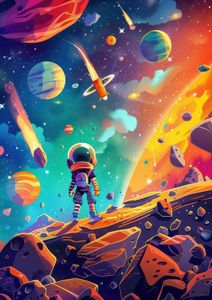 Hovedbilde Plakat - Astronaut , fargefulle planeter