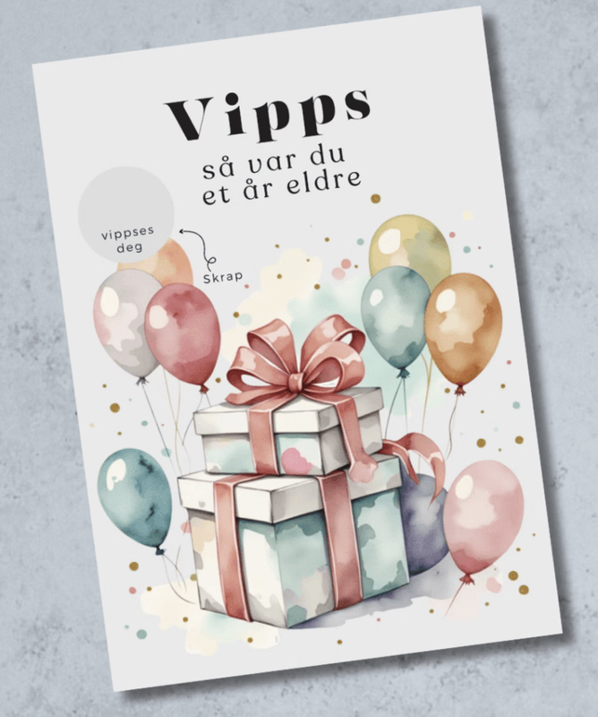 Vipps bursdagskort - Gaver og ballonger, div farger